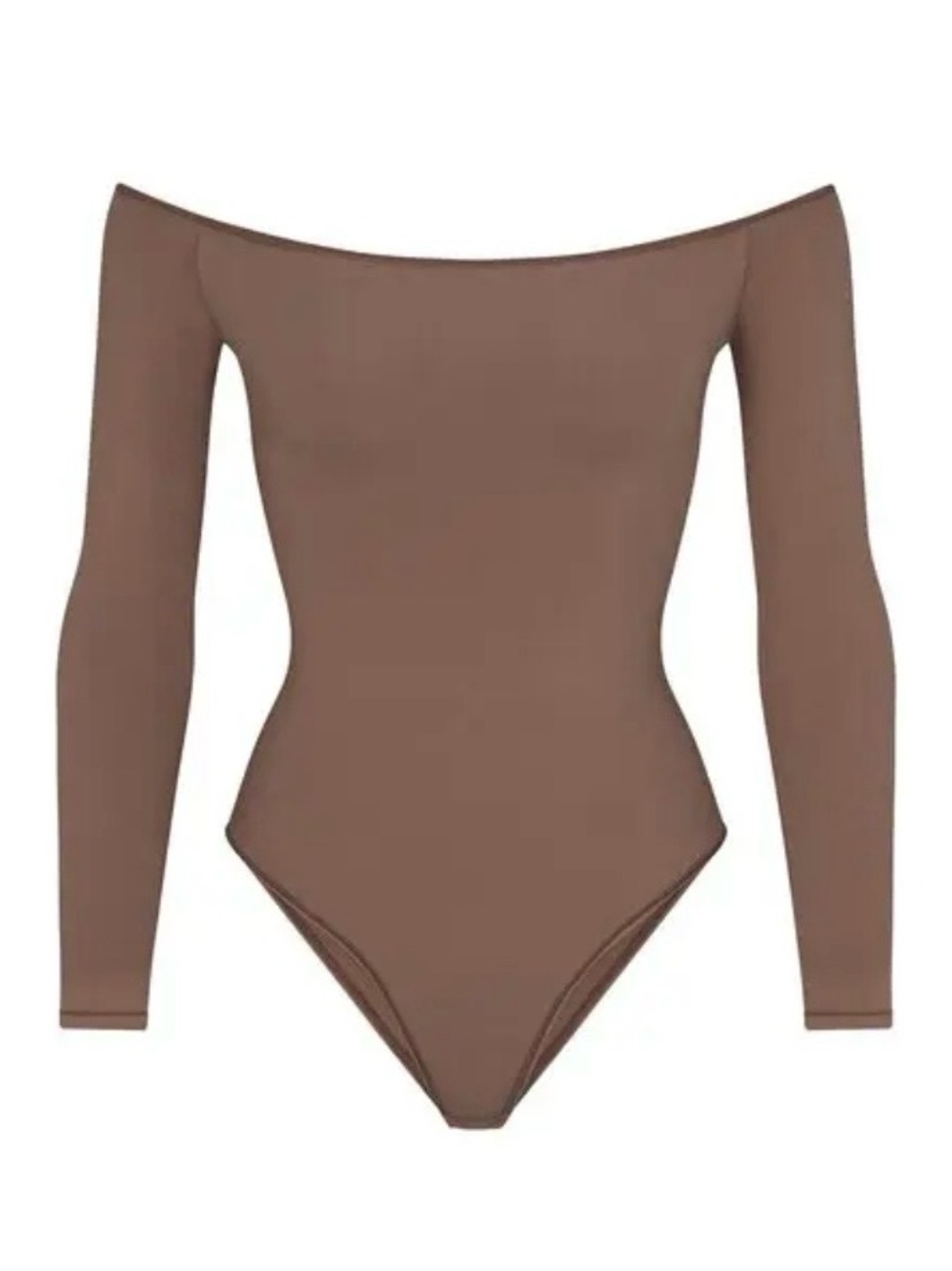 Skims Off-the-Shoulder Long Sleeve One-Piece Swimsuit - Brown
